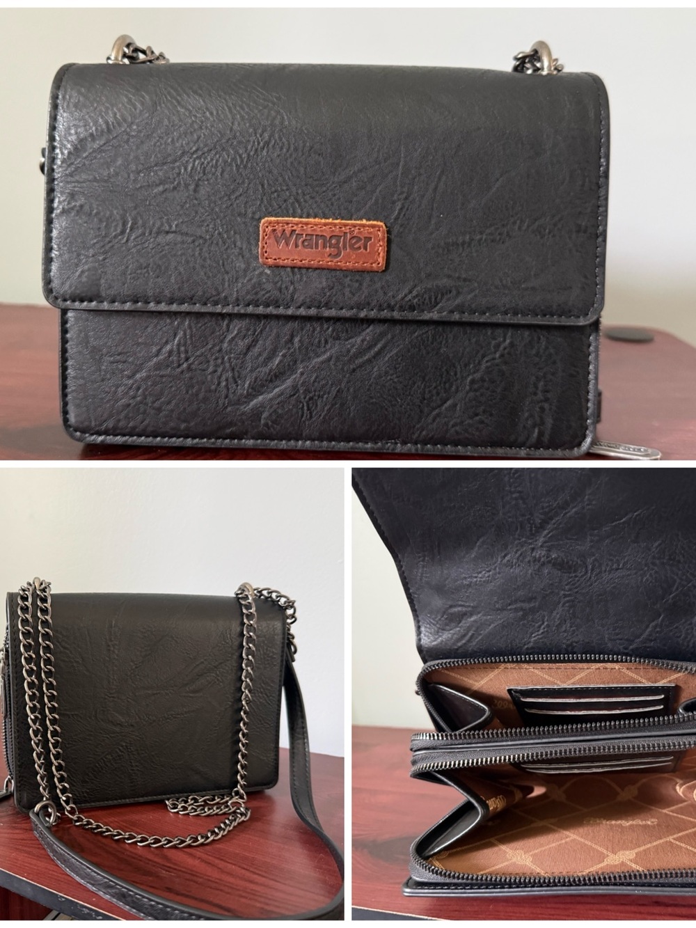Wrangler Black Crossbody Bag with Chain Strap